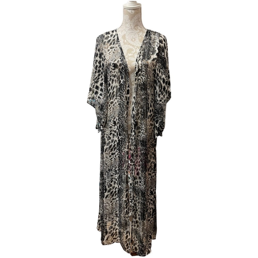 ASHER Leopard Print Kimono Semi Sheer Maxi Small